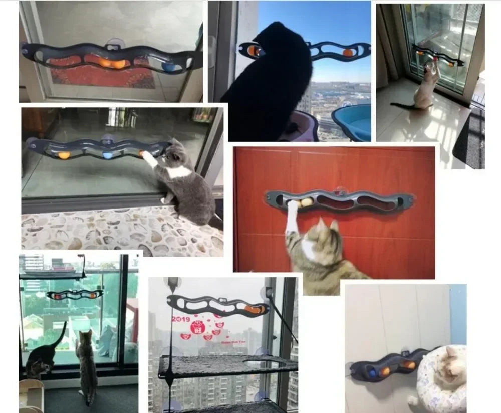 Interactive Wall-Mounted Cat Toy Track with Suction Cups – Space-Saving Play Tunnel with Rolling Balls