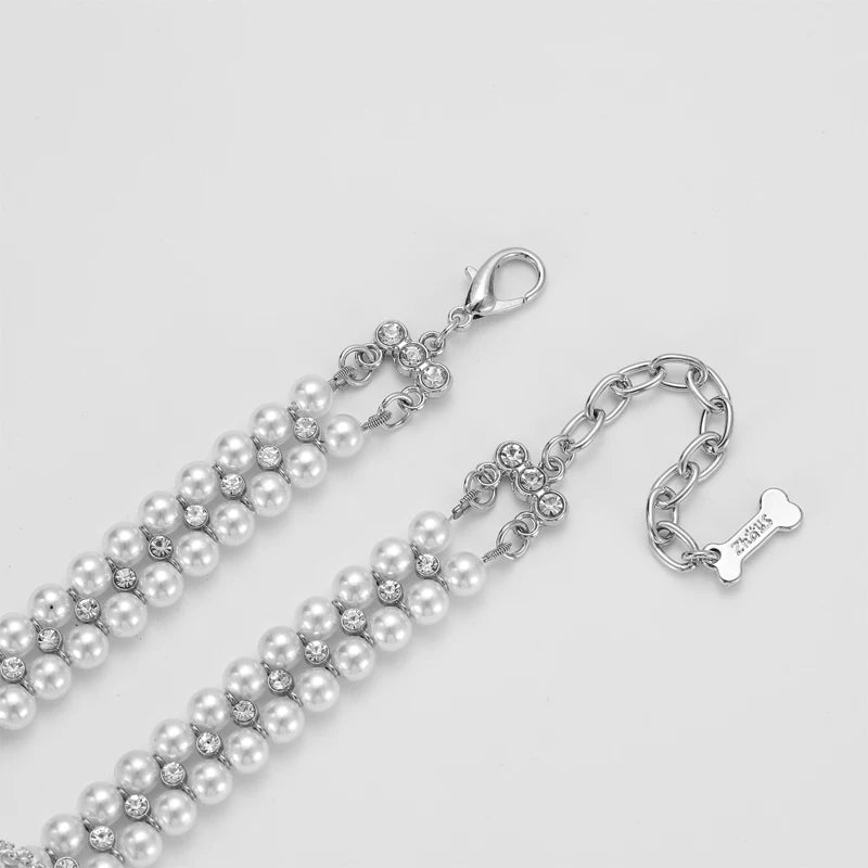Luxury Jeweled Pet Collar – Pearl Necklace with Rhinestones for Cats & Small Dogs