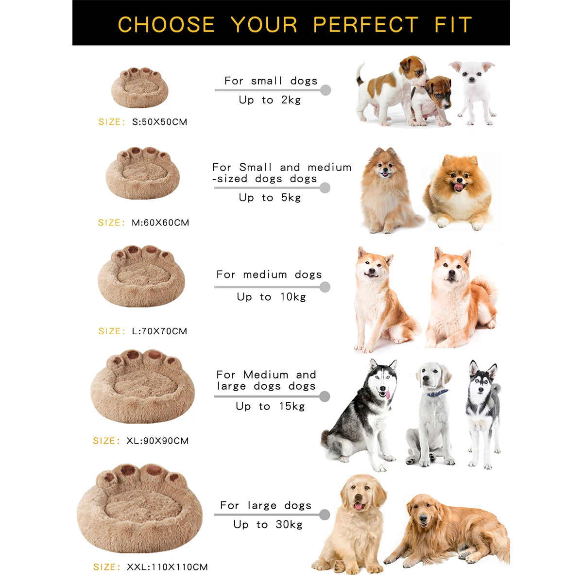 Paw Shaped Large Fluffy Dogs Bed