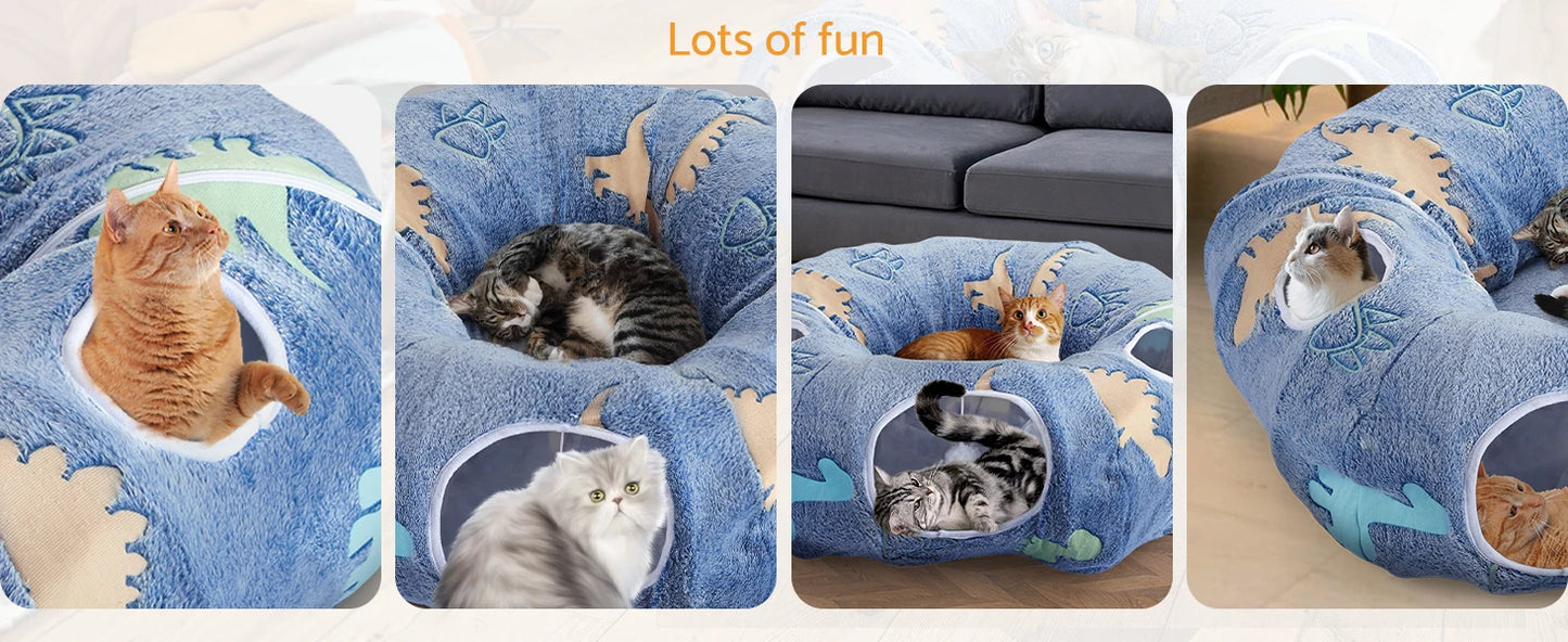 Peekaboo Cat Cave - Foldable Cat Tunnel with Washable Cushion