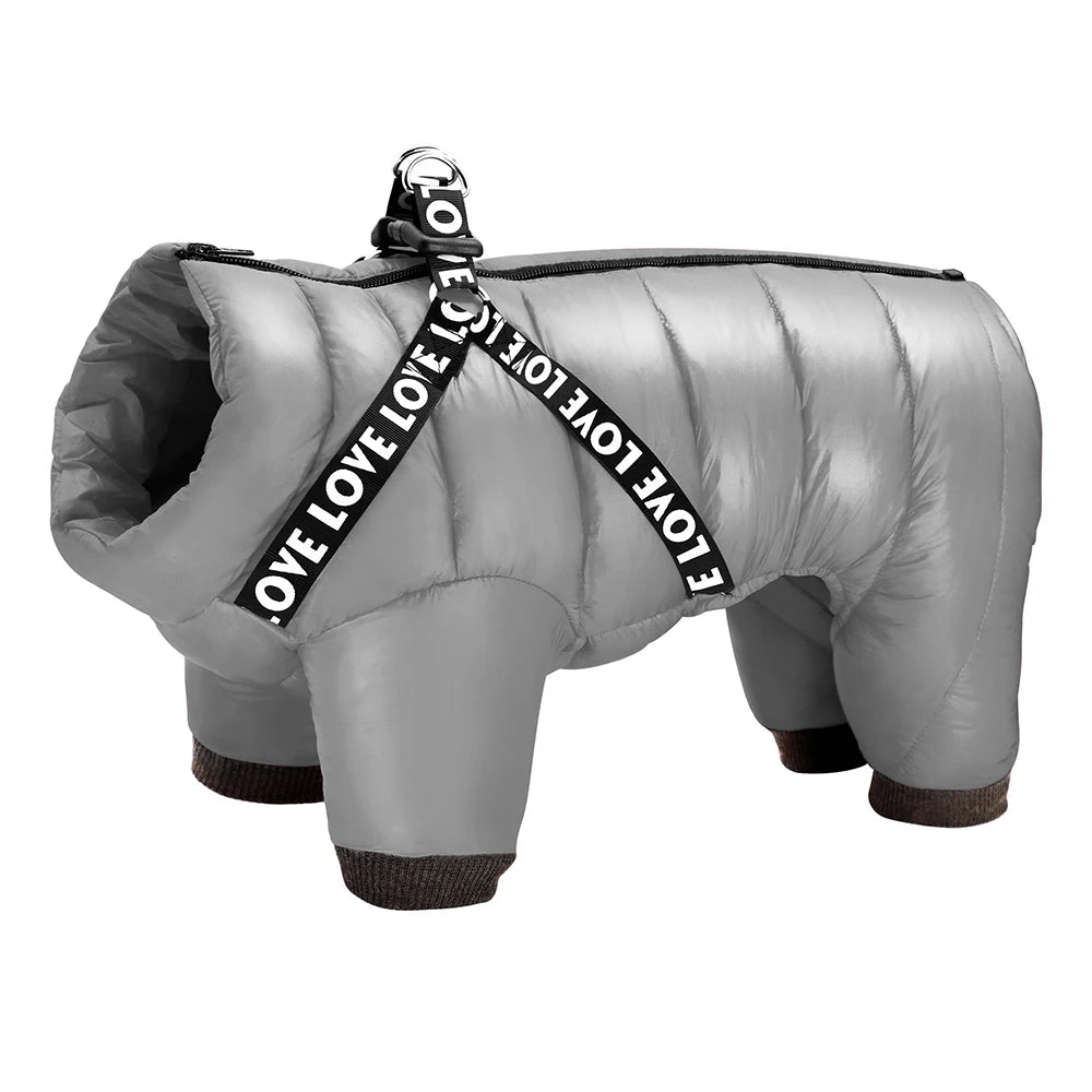 Waterproof Winter Dog Jacket / Puffer with Built-in Harness