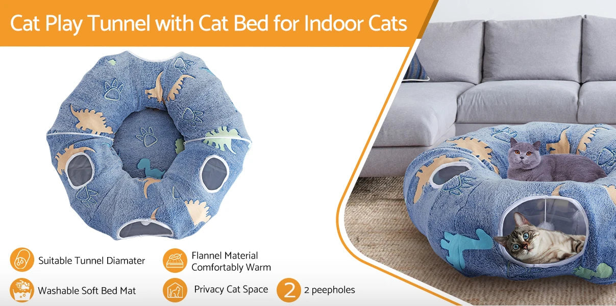 Peekaboo Cat Cave - Foldable Cat Tunnel with Washable Cushion