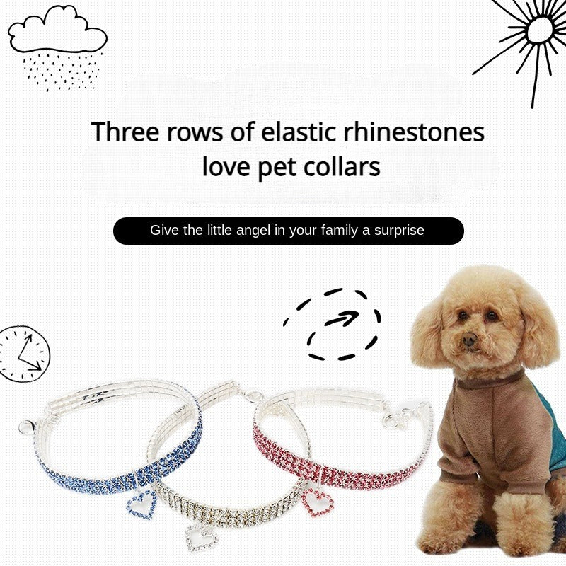 Elastic Three Row Rhinestone Pet Collars