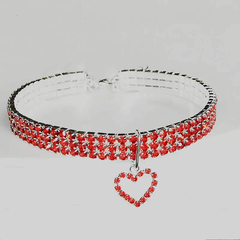 Elastic Three Row Rhinestone Pet Collars
