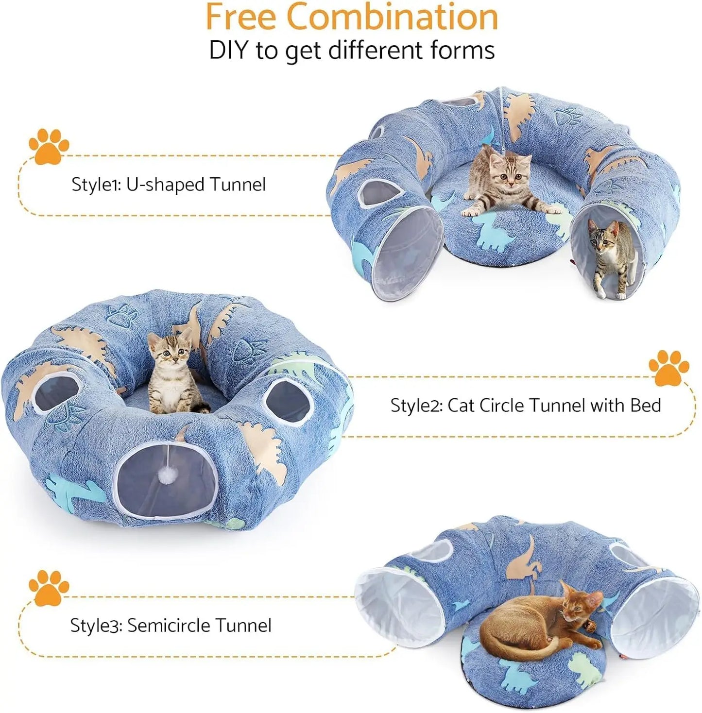 Peekaboo Cat Cave - Foldable Cat Tunnel with Washable Cushion