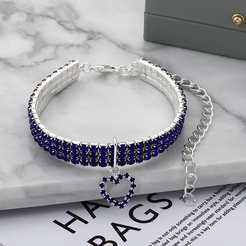 Elastic Three Row Rhinestone Pet Collars