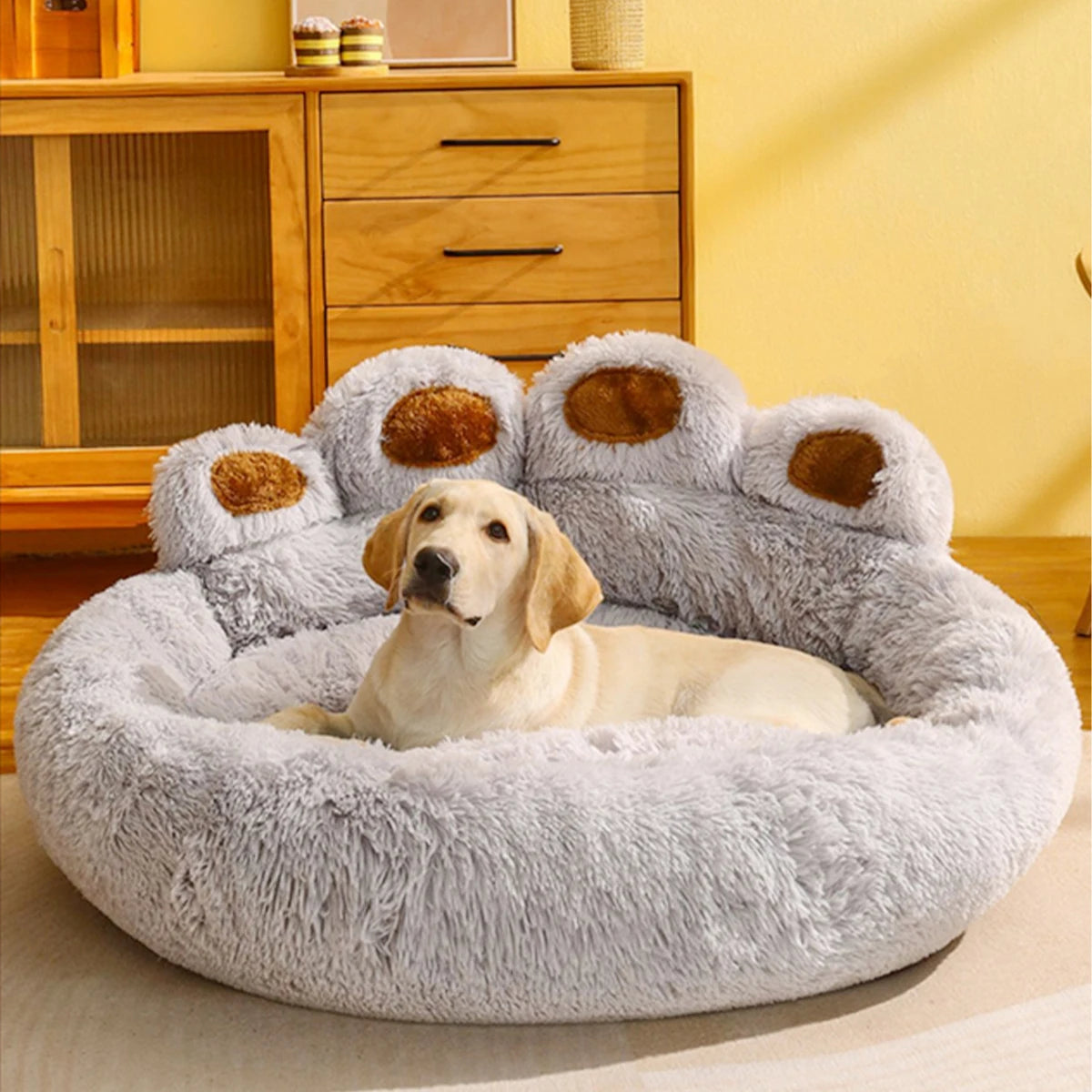 Paw Shaped Large Fluffy Dogs Bed