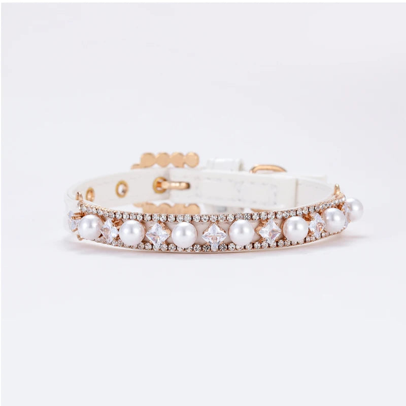 Luxury Jeweled Pet Collar – Pearl Necklace with Rhinestones for Cats & Small Dogs