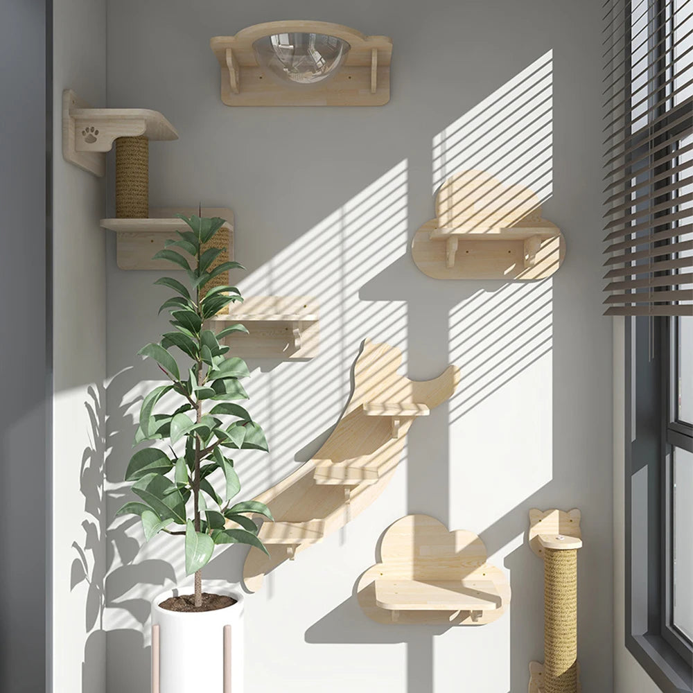 Cat Wall Furniture | Cat Tree with Shelves, Hammock, Rope Ladder & Scratching Post