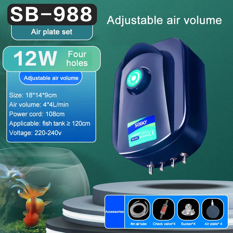 Silent Adjustable Aquarium Air Pump – High Power Water Circulator for Fish Tanks