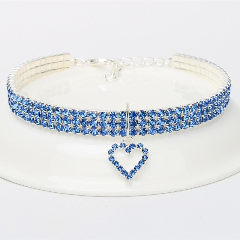 Elastic Three Row Rhinestone Pet Collars