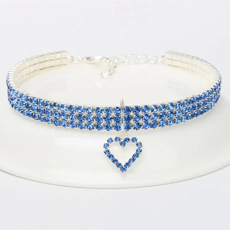 Elastic Three Row Rhinestone Pet Collars