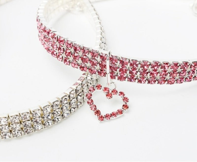 Elastic Three Row Rhinestone Pet Collars