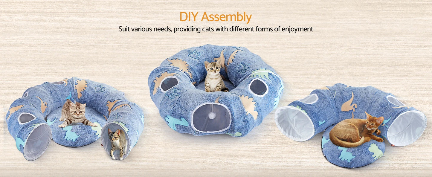 Peekaboo Cat Cave - Foldable Cat Tunnel with Washable Cushion