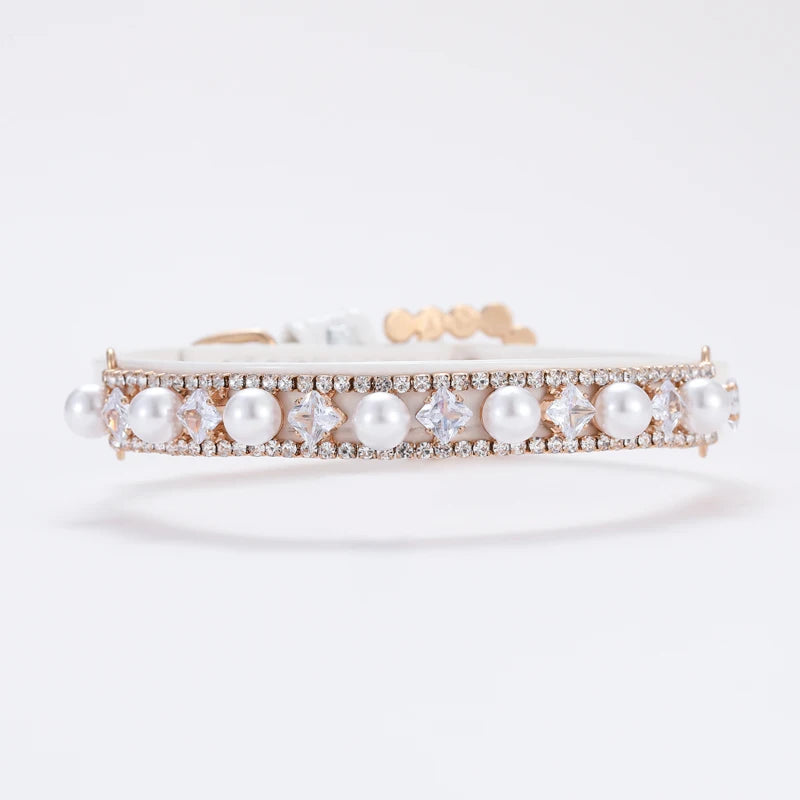 Luxury Jeweled Pet Collar – Pearl Necklace with Rhinestones for Cats & Small Dogs