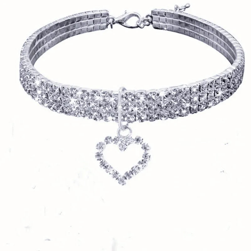 Elastic Three Row Rhinestone Pet Collars