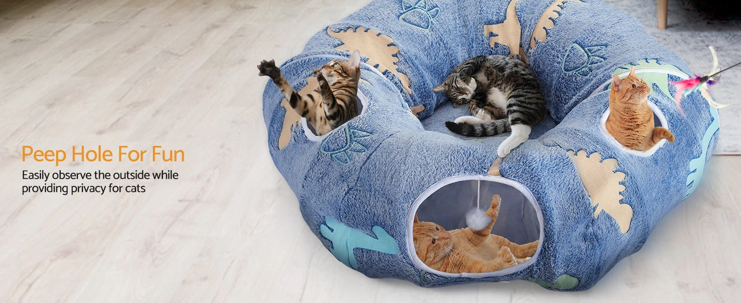 Peekaboo Cat Cave - Foldable Cat Tunnel with Washable Cushion