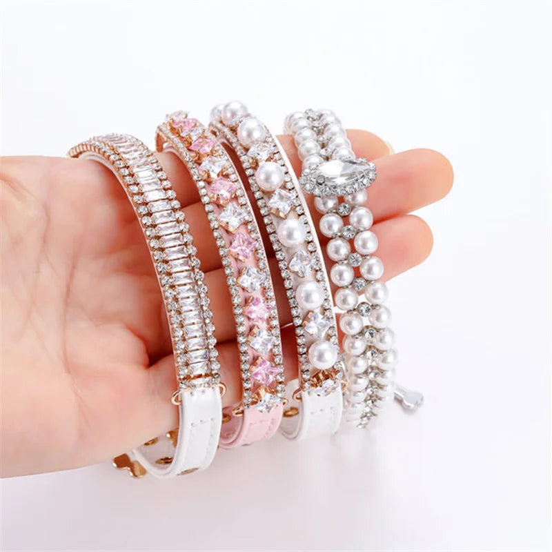 Luxury Jeweled Pet Collar – Pearl Necklace with Rhinestones for Cats & Small Dogs