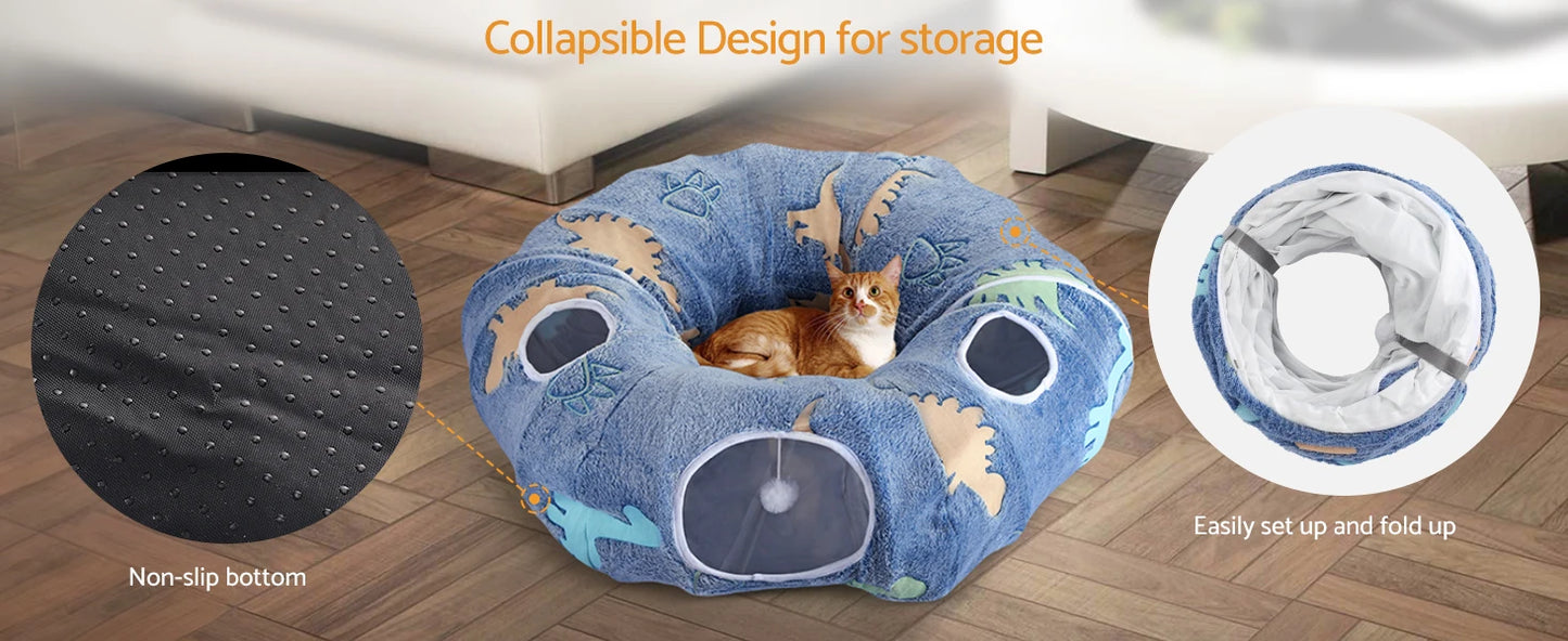 Peekaboo Cat Cave - Foldable Cat Tunnel with Washable Cushion