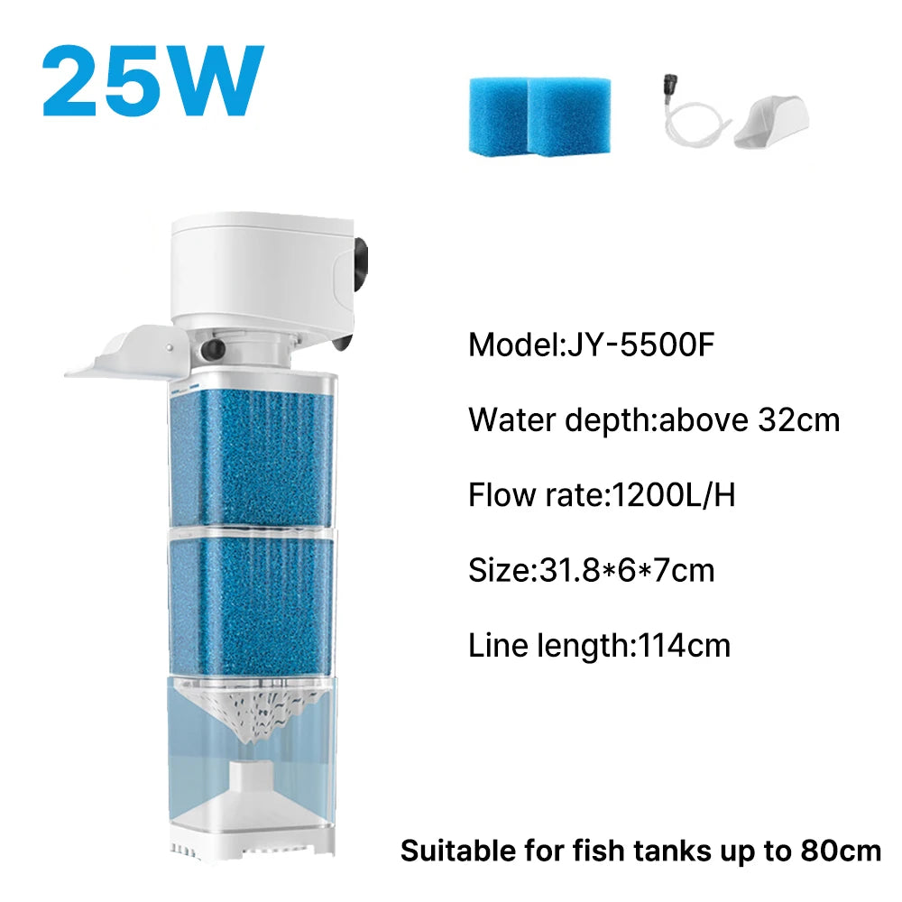 6-in-1 Submersible Aquarium Filter – Silent Water Pump, Aerator & Waste Suction
