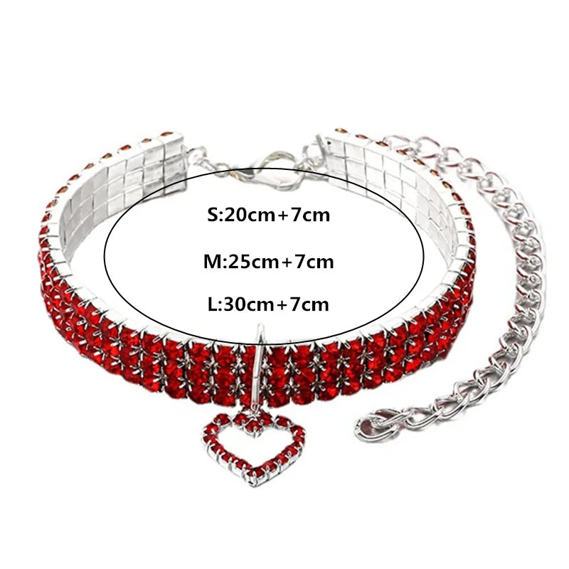 Elastic Three Row Rhinestone Pet Collars