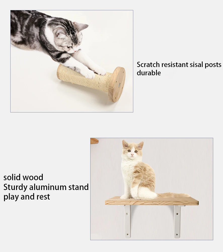 Cat Wall Furniture | Cat Tree with Shelves, Hammock, Rope Ladder & Scratching Post