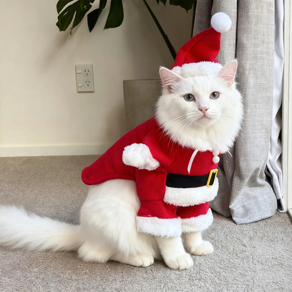 Christmas Pet Costume – Cute Cat & Dog Santa Outfit