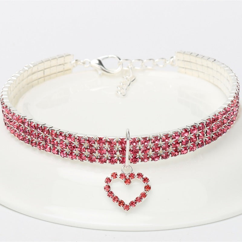 Elastic Three Row Rhinestone Pet Collars