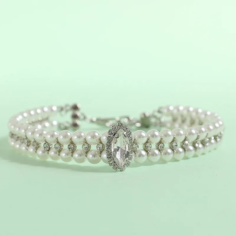 Luxury Jeweled Pet Collar – Pearl Necklace with Rhinestones for Cats & Small Dogs