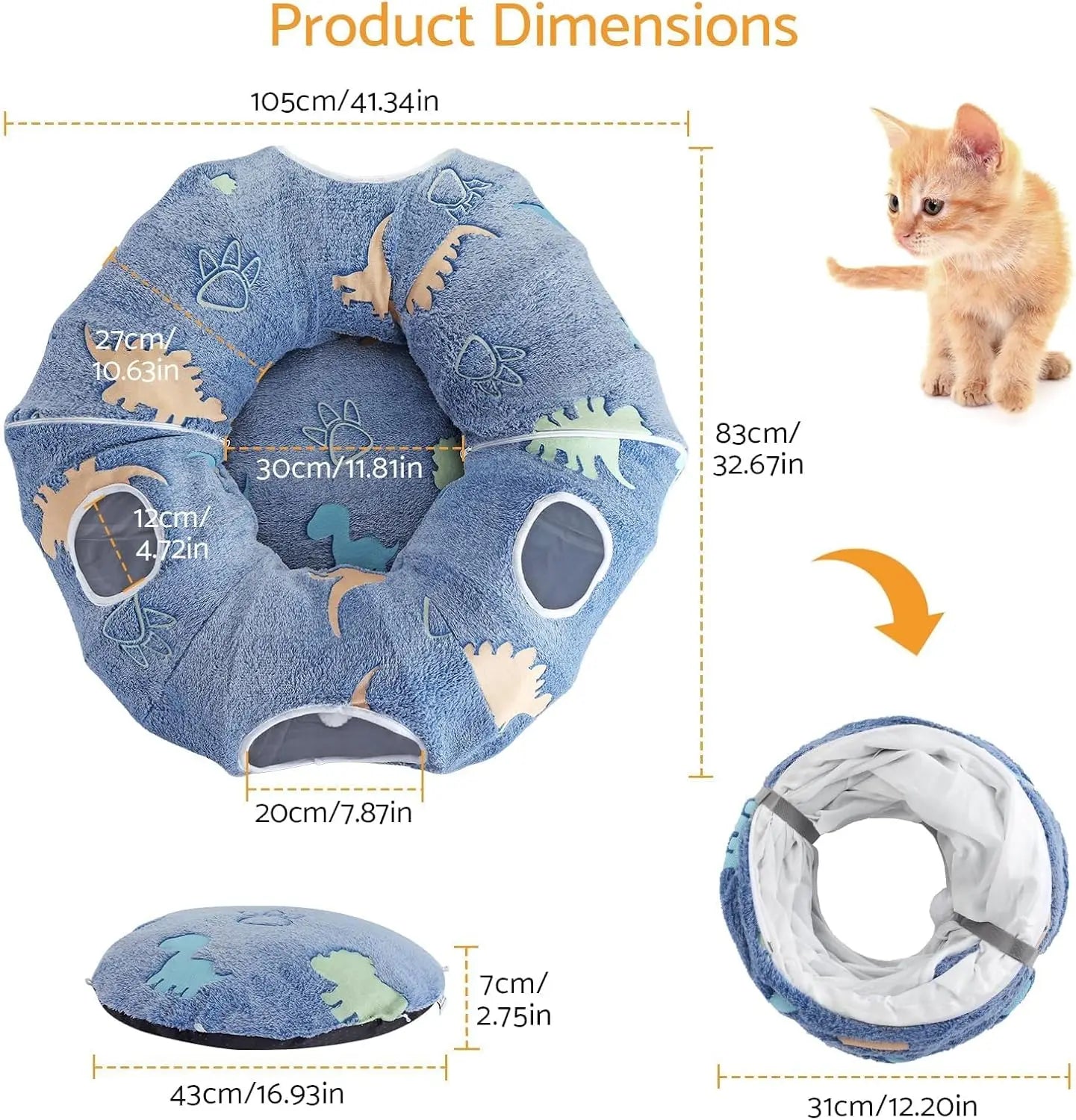 Peekaboo Cat Cave - Foldable Cat Tunnel with Washable Cushion
