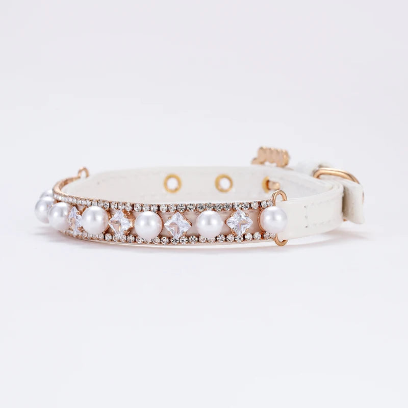 Luxury Jeweled Pet Collar – Pearl Necklace with Rhinestones for Cats & Small Dogs