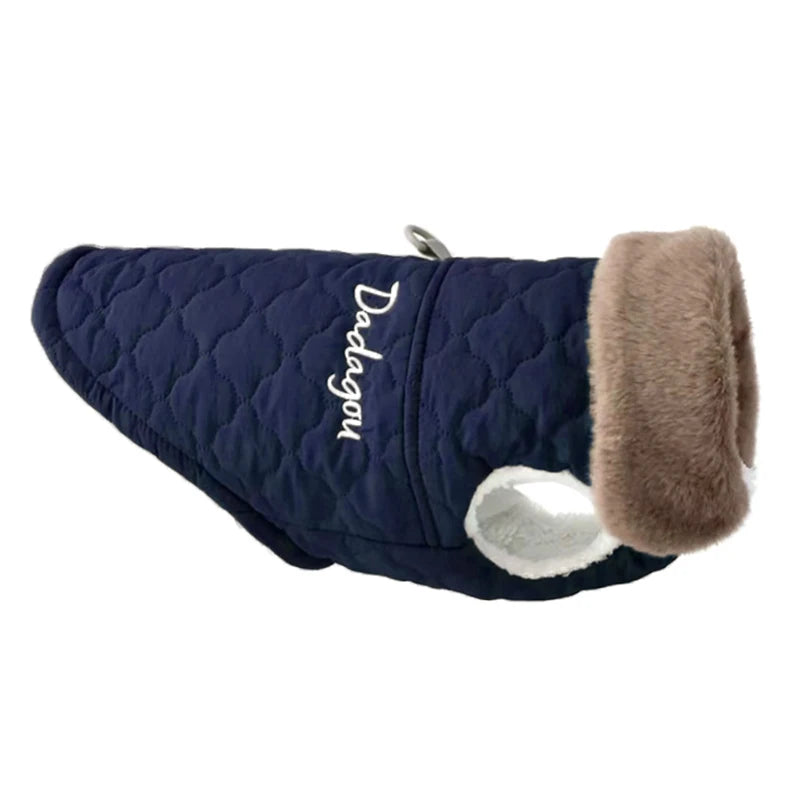 Winter Fleece Dog Jacket with Furry Collar – Warm, Windproof & Snowproof Cotton Coat for Small and Medium Dogs