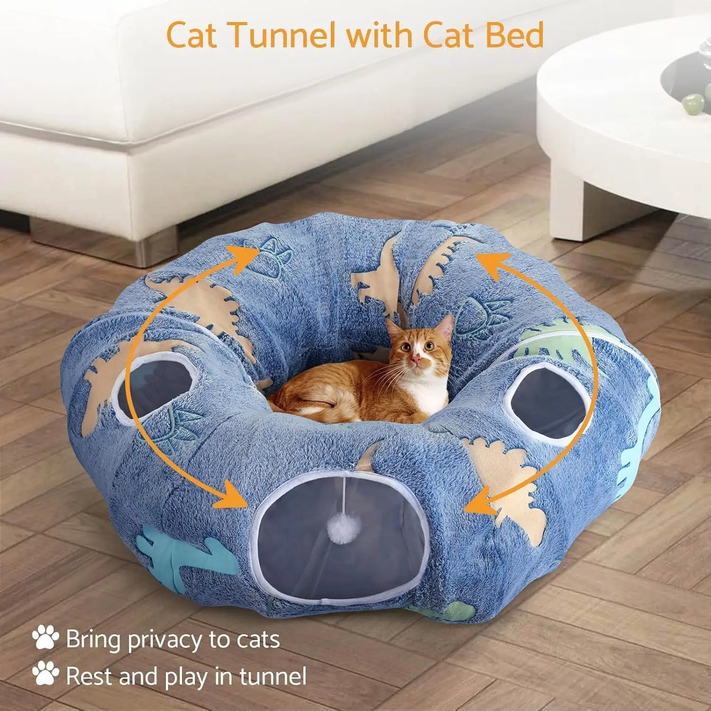 Peekaboo Cat Cave - Foldable Cat Tunnel with Washable Cushion