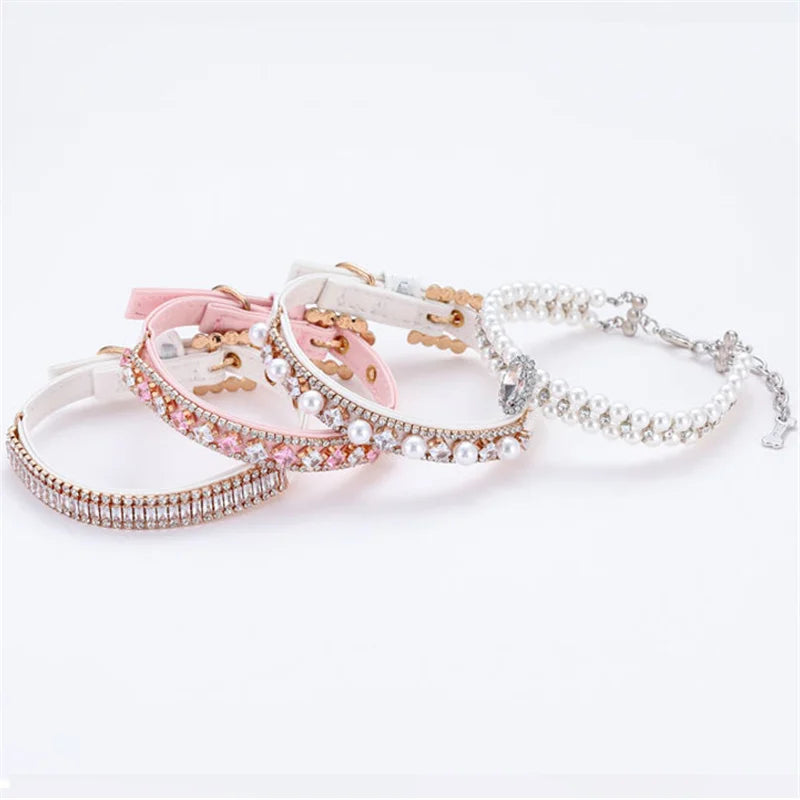 Luxury Jeweled Pet Collar – Pearl Necklace with Rhinestones for Cats & Small Dogs