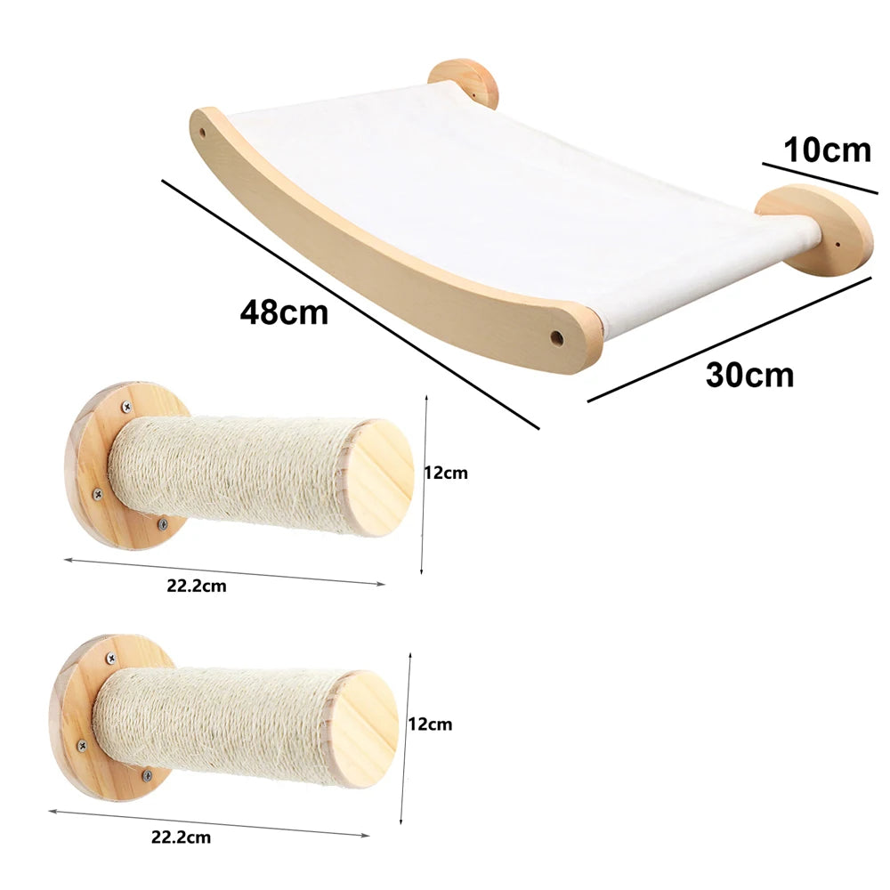 Cat Wall Furniture | Cat Tree with Shelves, Hammock, Rope Ladder & Scratching Post