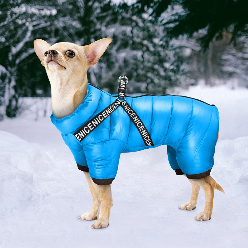 Waterproof Winter Dog Jacket / Puffer with Built-in Harness
