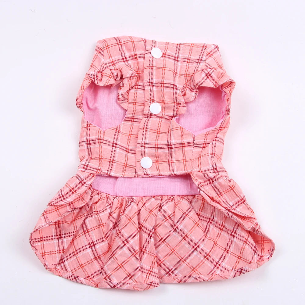 New Dog Cat Dress Shirt Plaid&Bow with Matching Dog Leash Pet Puppy Skirt