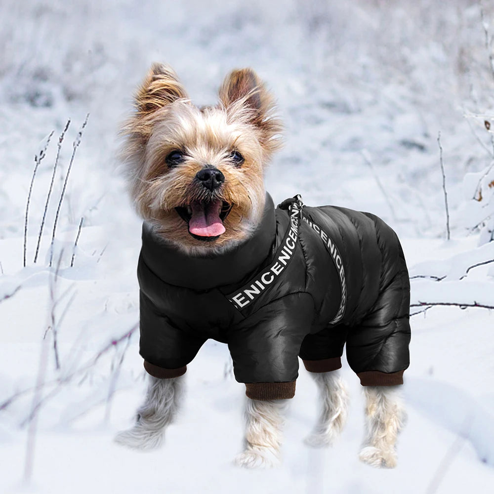 Waterproof Winter Dog Jacket / Puffer with Built-in Harness