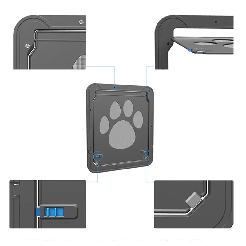 4-Way Lockable Plastic Pet Door for Dogs & Cats – Screen Window & Safety Flap Gate