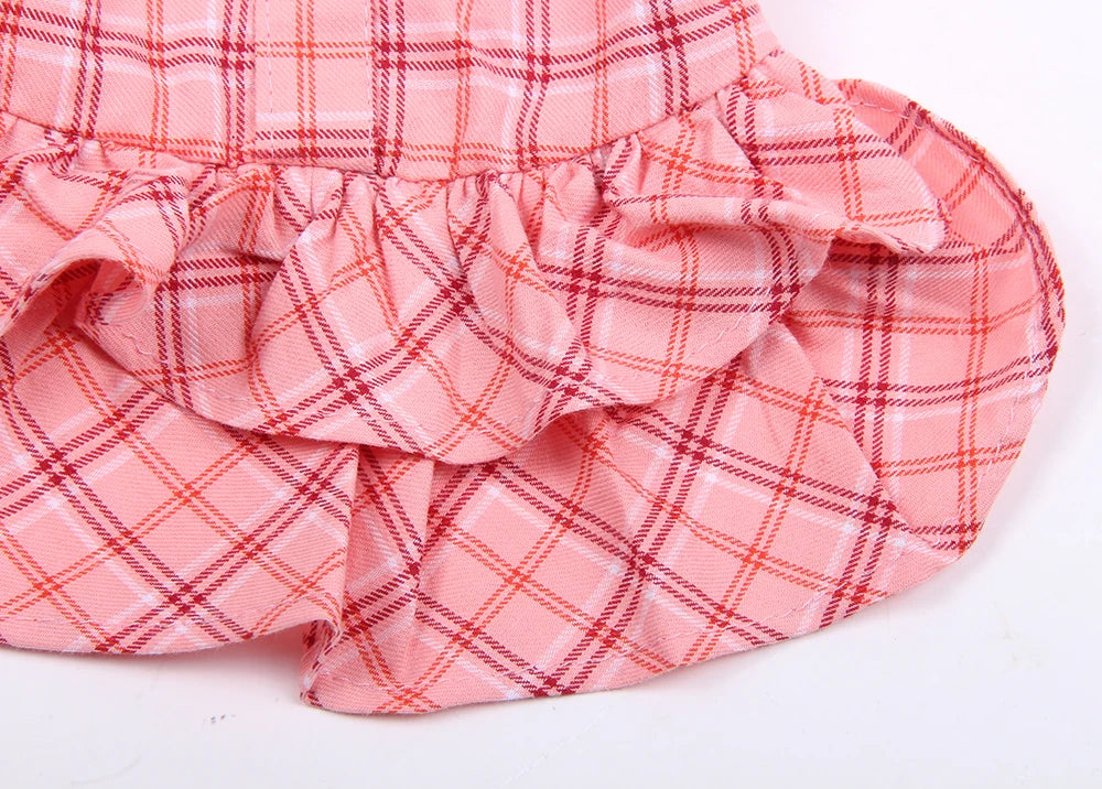 New Dog Cat Dress Shirt Plaid&Bow with Matching Dog Leash Pet Puppy Skirt