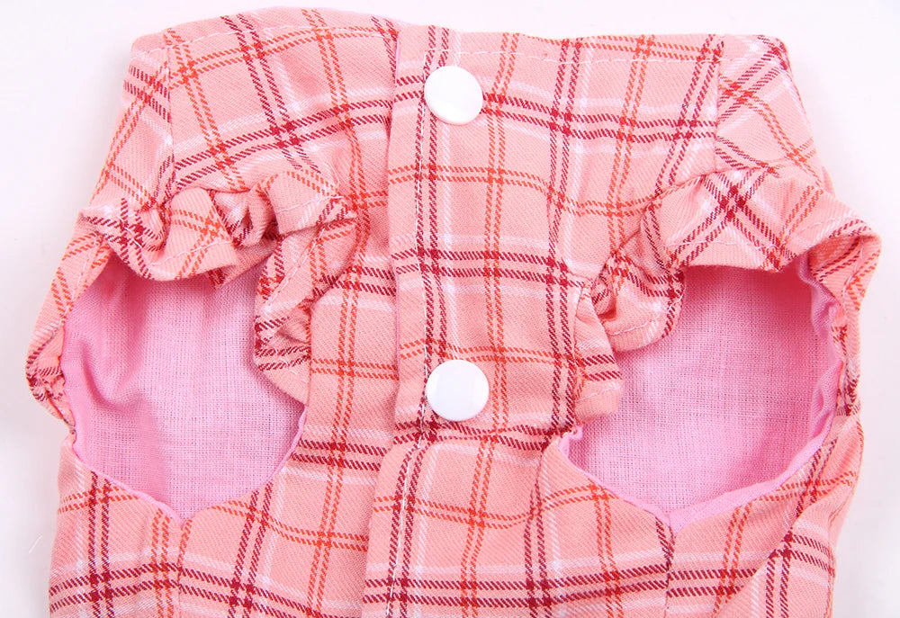 New Dog Cat Dress Shirt Plaid&Bow with Matching Dog Leash Pet Puppy Skirt