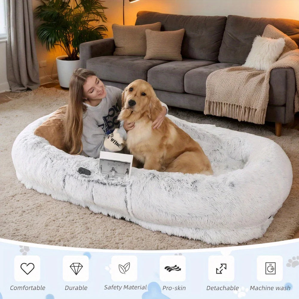 Human Dog Bed for Adults & Pets – Washable Faux Fur Orthopedic Giant Bed