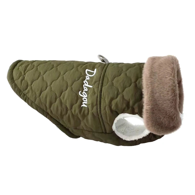 Winter Fleece Dog Jacket with Furry Collar – Warm, Windproof & Snowproof Cotton Coat for Small and Medium Dogs