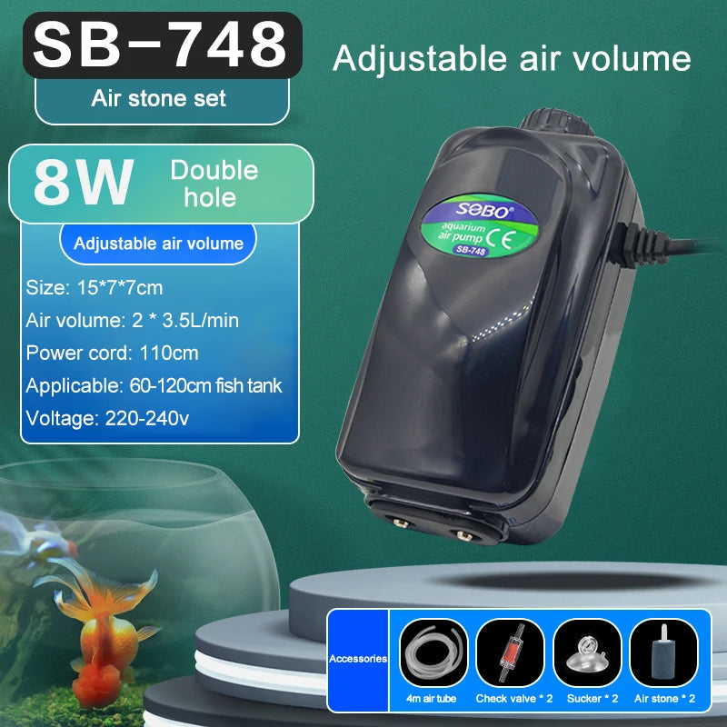 Silent Adjustable Aquarium Air Pump – High Power Water Circulator for Fish Tanks