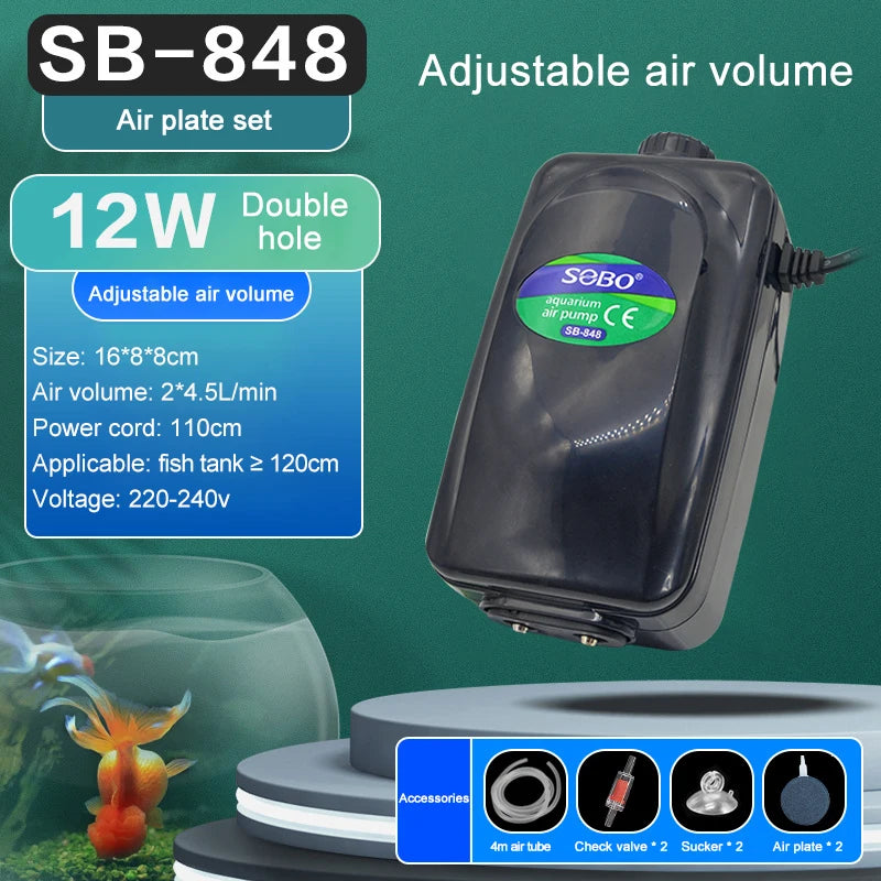 Silent Adjustable Aquarium Air Pump – High Power Water Circulator for Fish Tanks