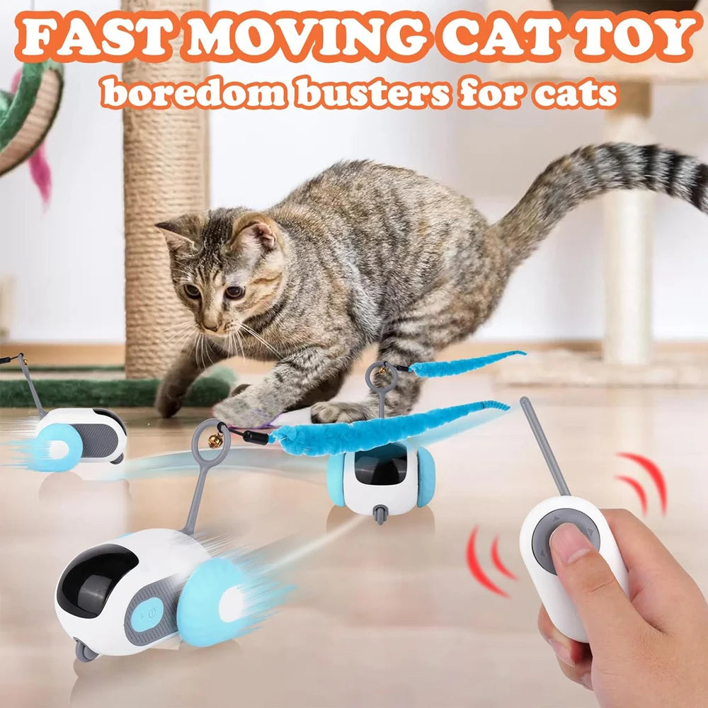 2-in-1 Smart Interactive Cat Toy Car – Automatic & Remote-Controlled Fast Moving Toy with Obstacle Avoidance