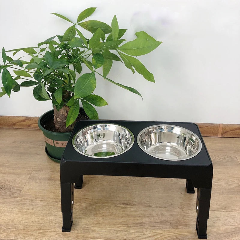 Adjustable Elevated Dog Feeder with Double Stainless Steel Bowls or Slow Feeder Bowl