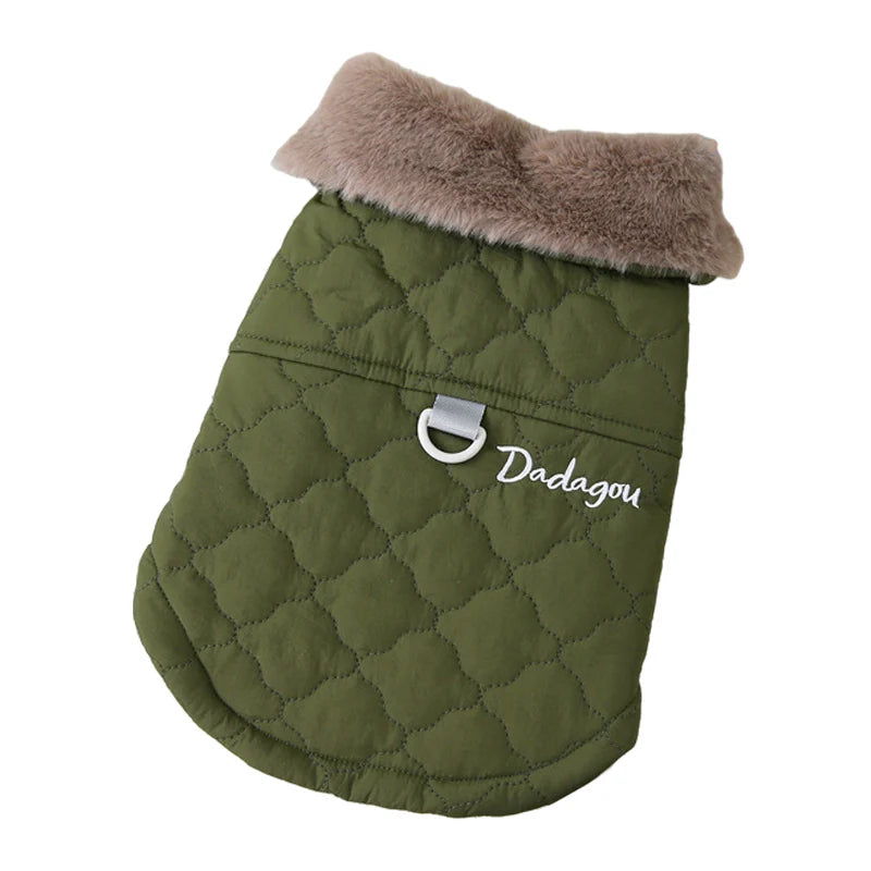Winter Fleece Dog Jacket with Furry Collar – Warm, Windproof & Snowproof Cotton Coat for Small and Medium Dogs