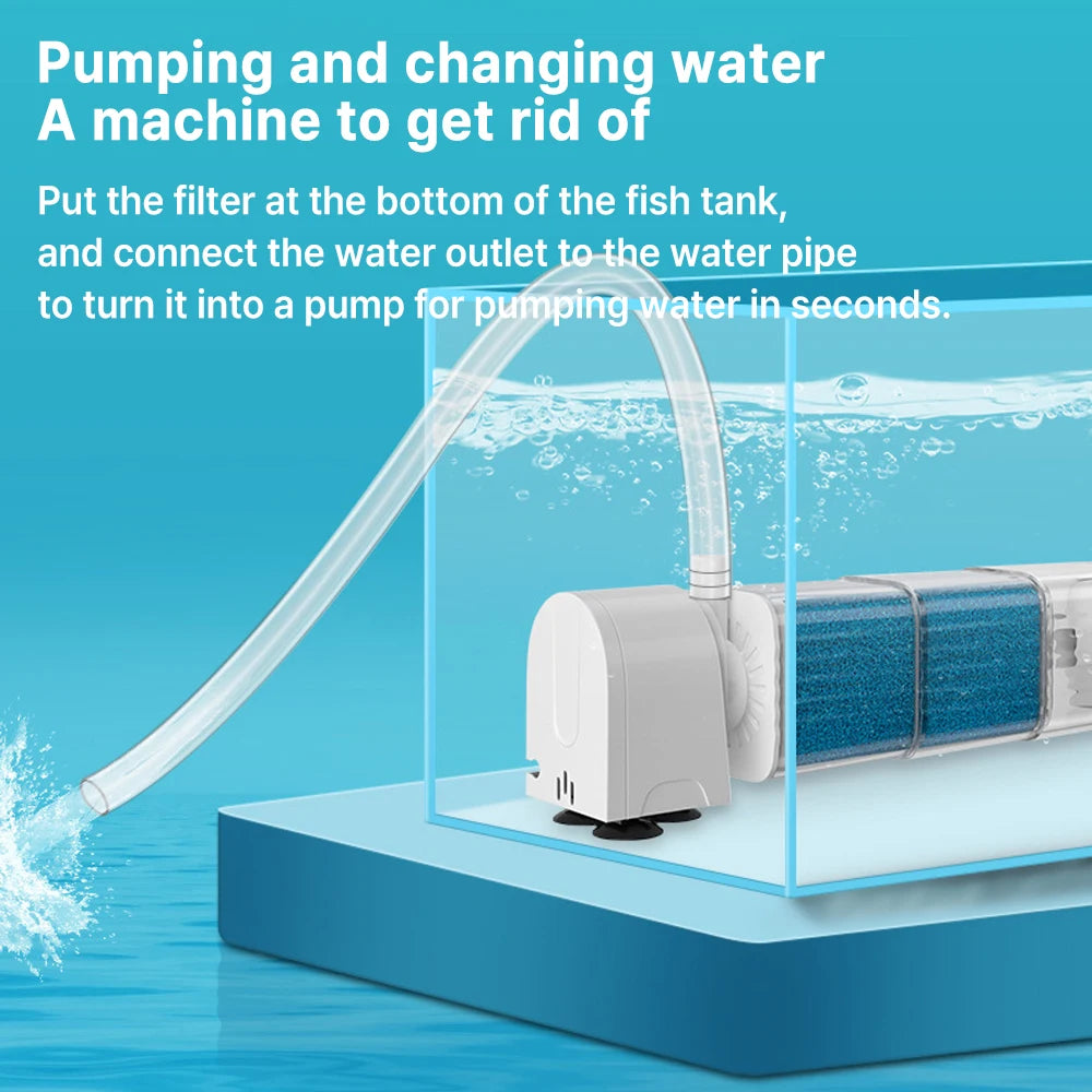 6-in-1 Submersible Aquarium Filter – Silent Water Pump, Aerator & Waste Suction