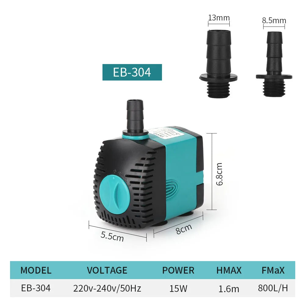 Ultra-Quiet Submersible Water Fountain Pump – Adjustable Flow for Aquariums & Ponds (220–240V)